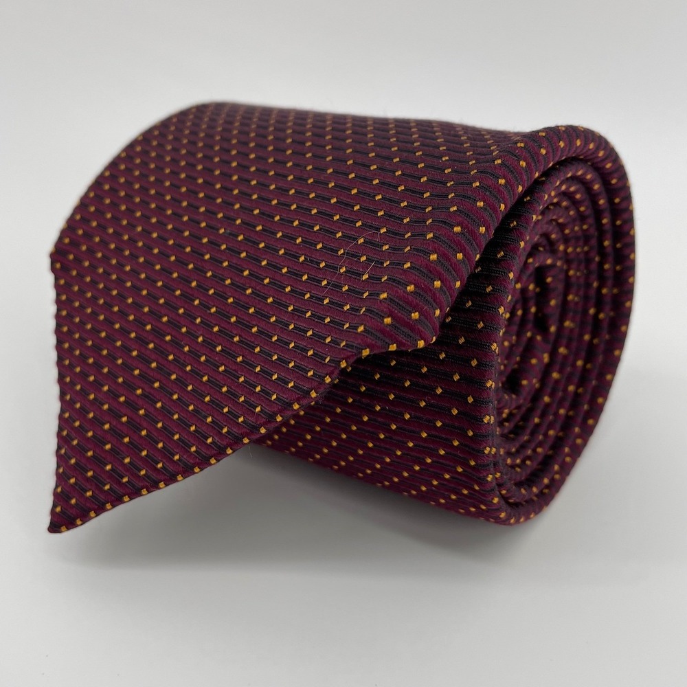 Robert Talbott Nordstrom Silk Tie Burgundy Black Gold Pin Dot Handsewn USA 3.75"